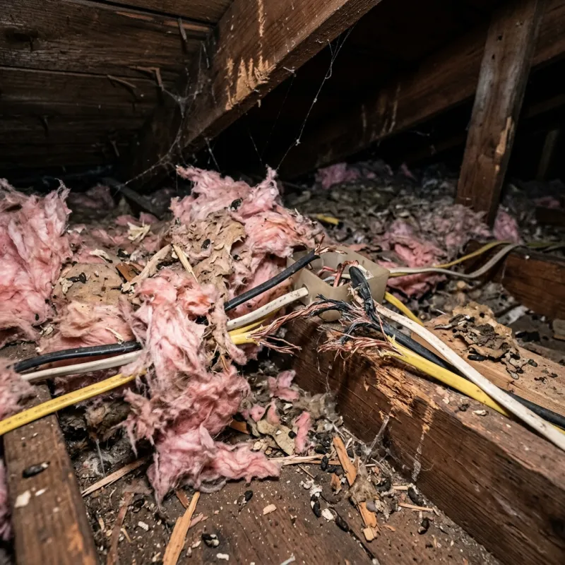 Contaminated ceiling insulation being assessed in a Altona North roof space