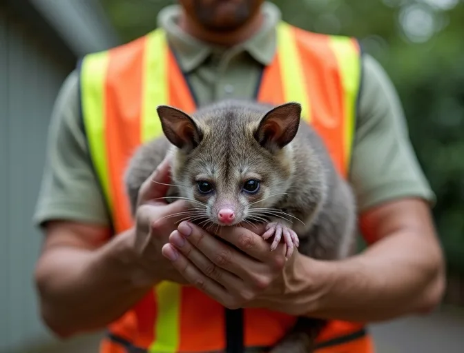 Animal handler safely recovering a deceased possum in Altona North
